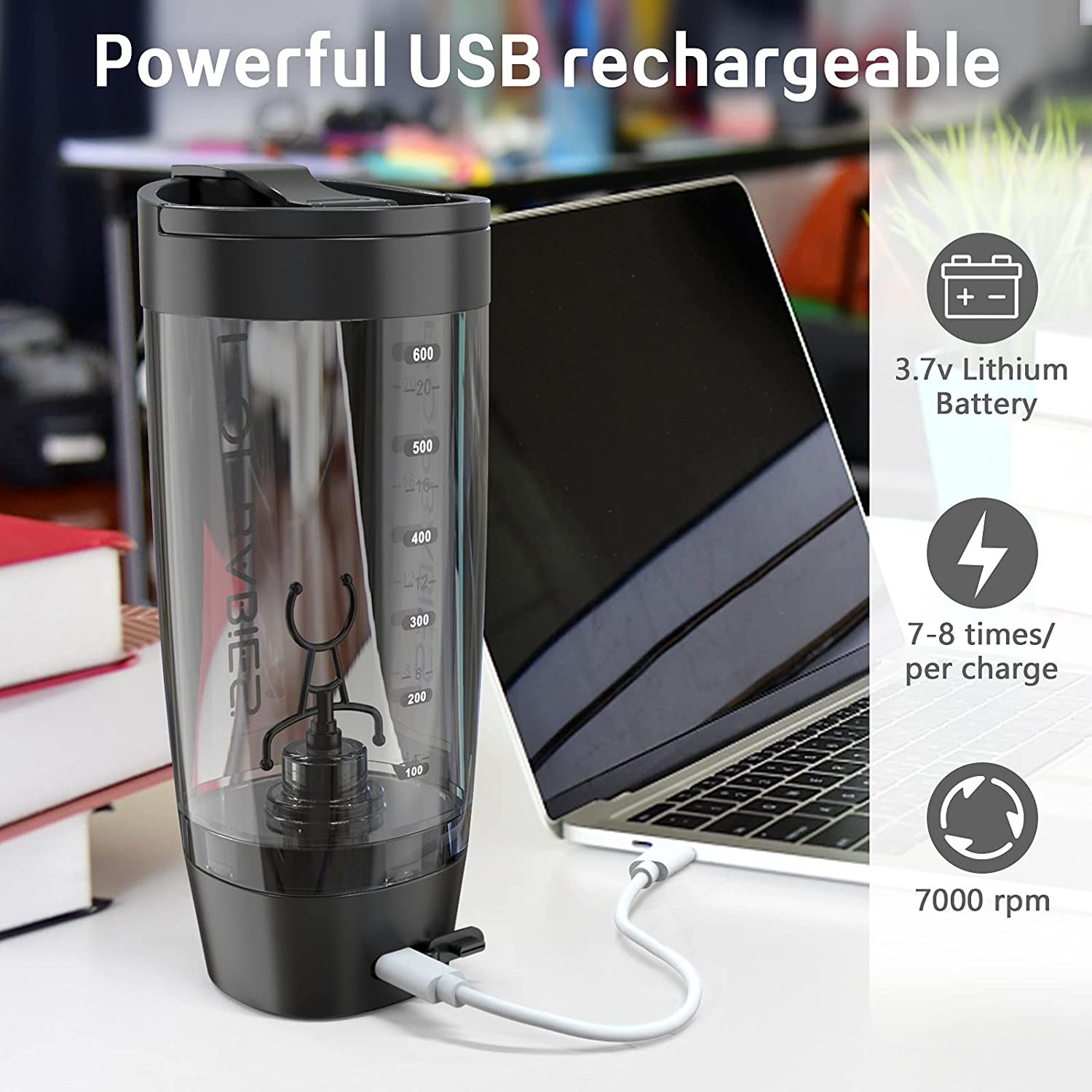 USB Rechargeable Protein Shaker Bottle Electric Mixer Cup Blender Drink  Portable